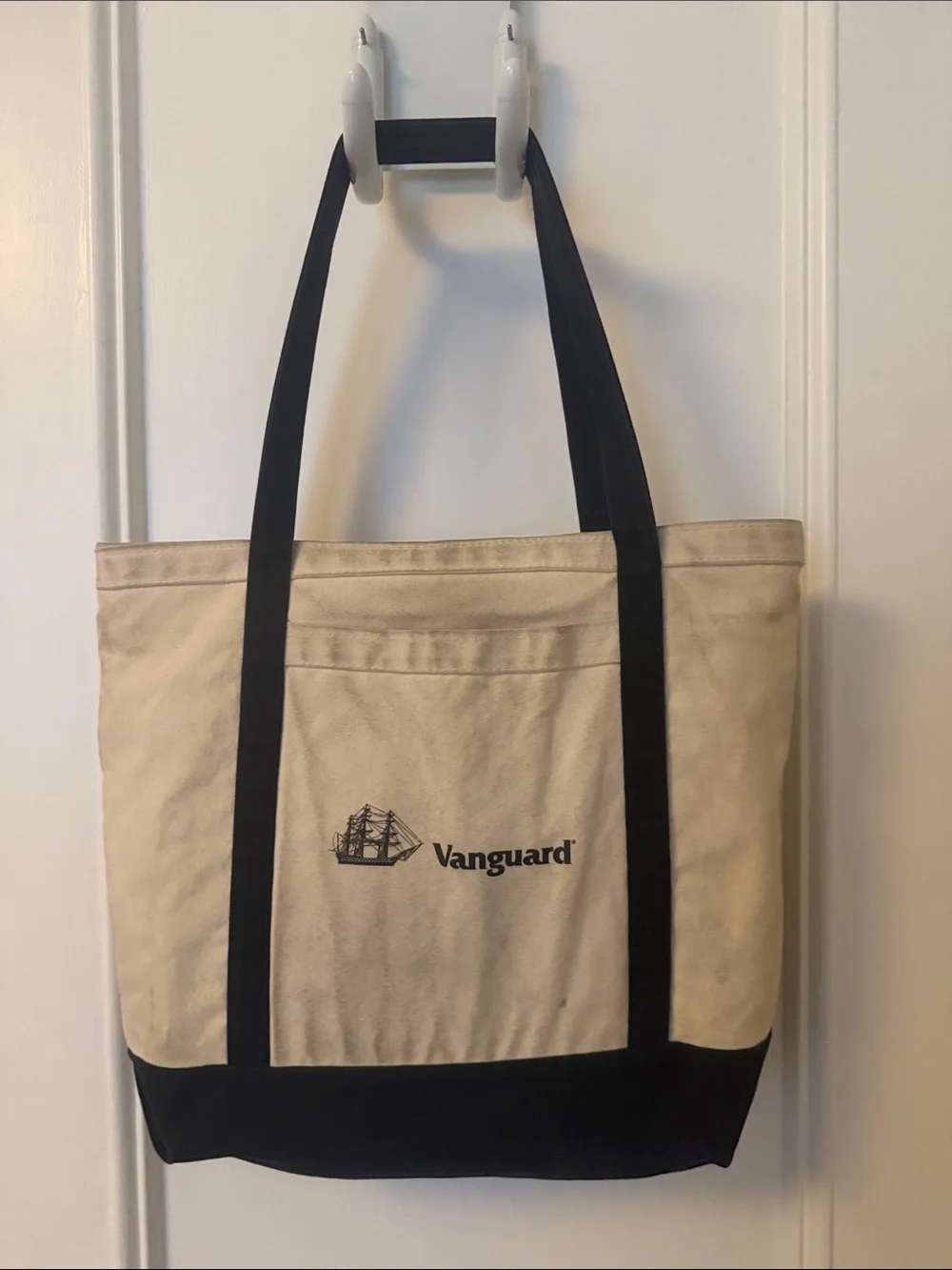 Vanguard Beige and Black Canvas computer travel zipped Tote